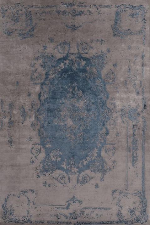 Handgeknoopt bamboe zijde blauw vloerkleed