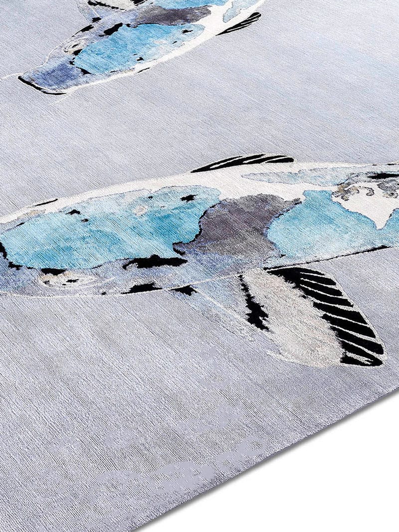 Blauw luxe handgeknoopt vloerkleed