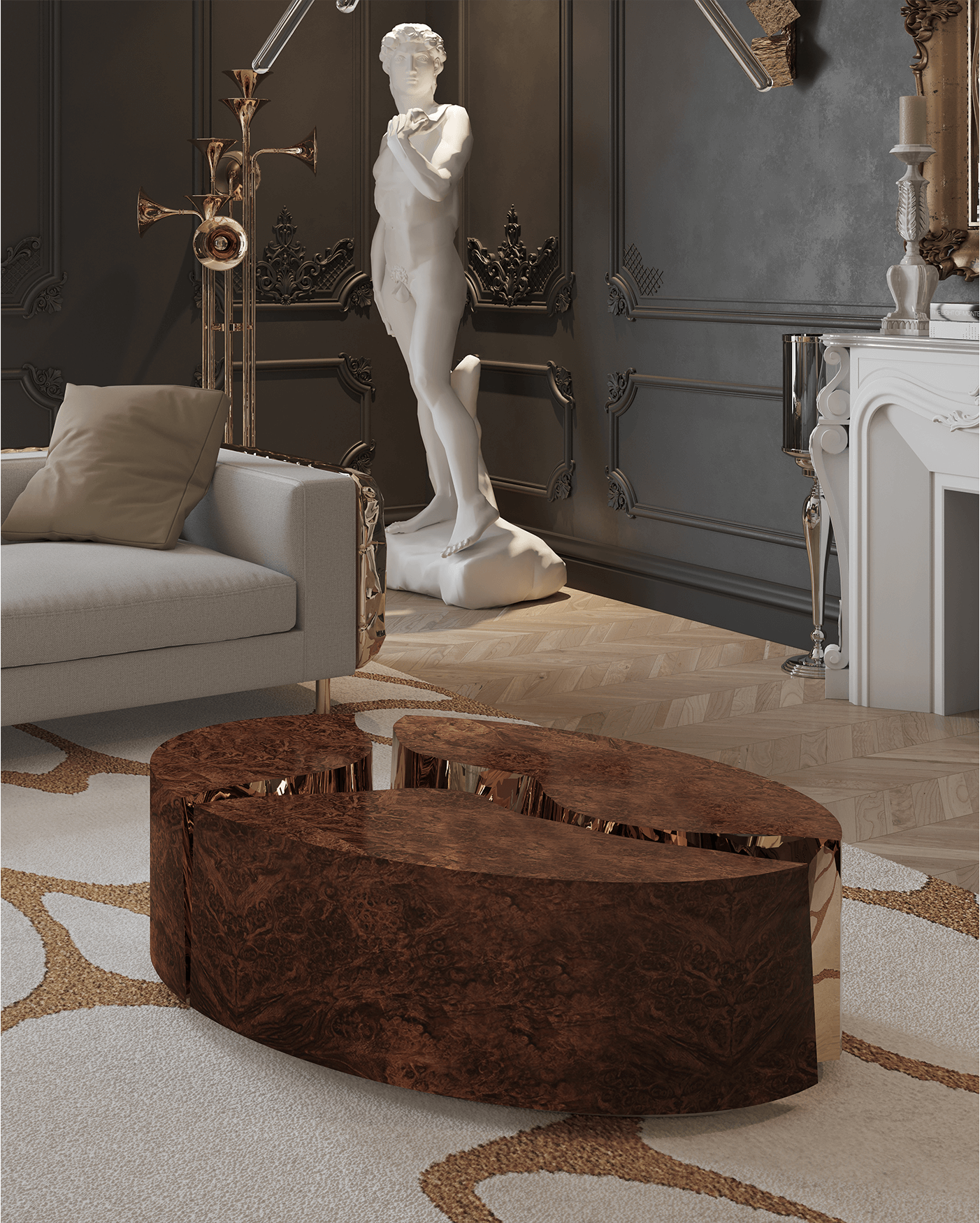 Fissure ovale walnoten salontafel