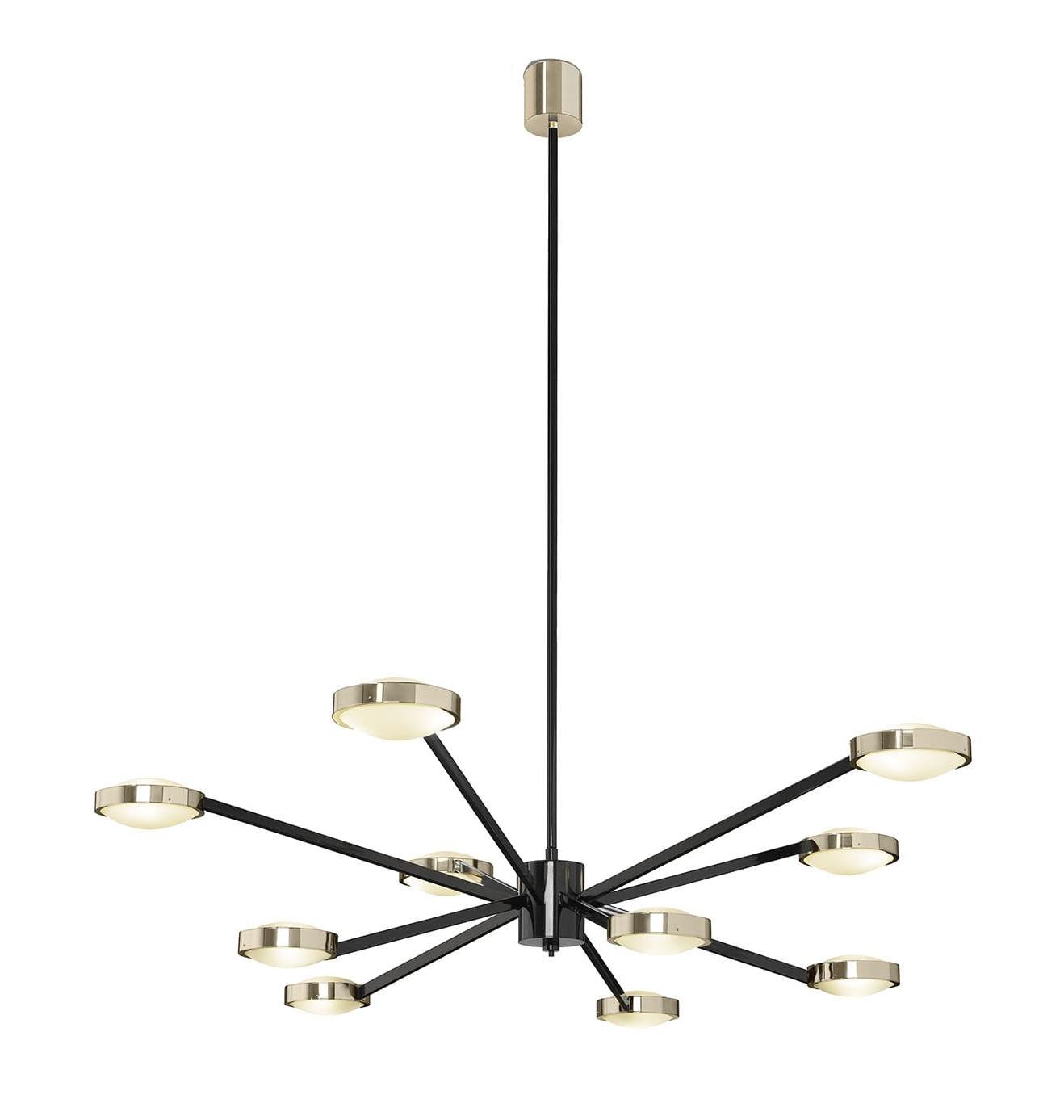 Grote Art Deco Kroonluchter in Zwart en Gepolijst Messing