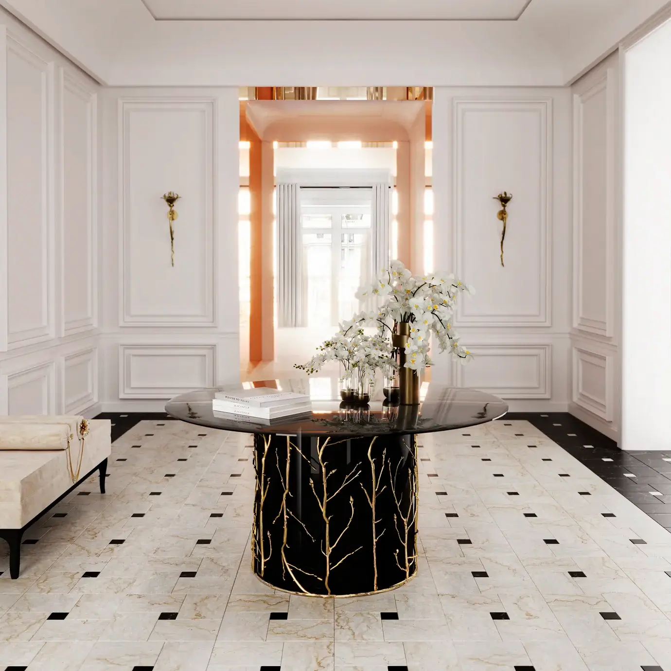 Elowen glazen blad eettafel