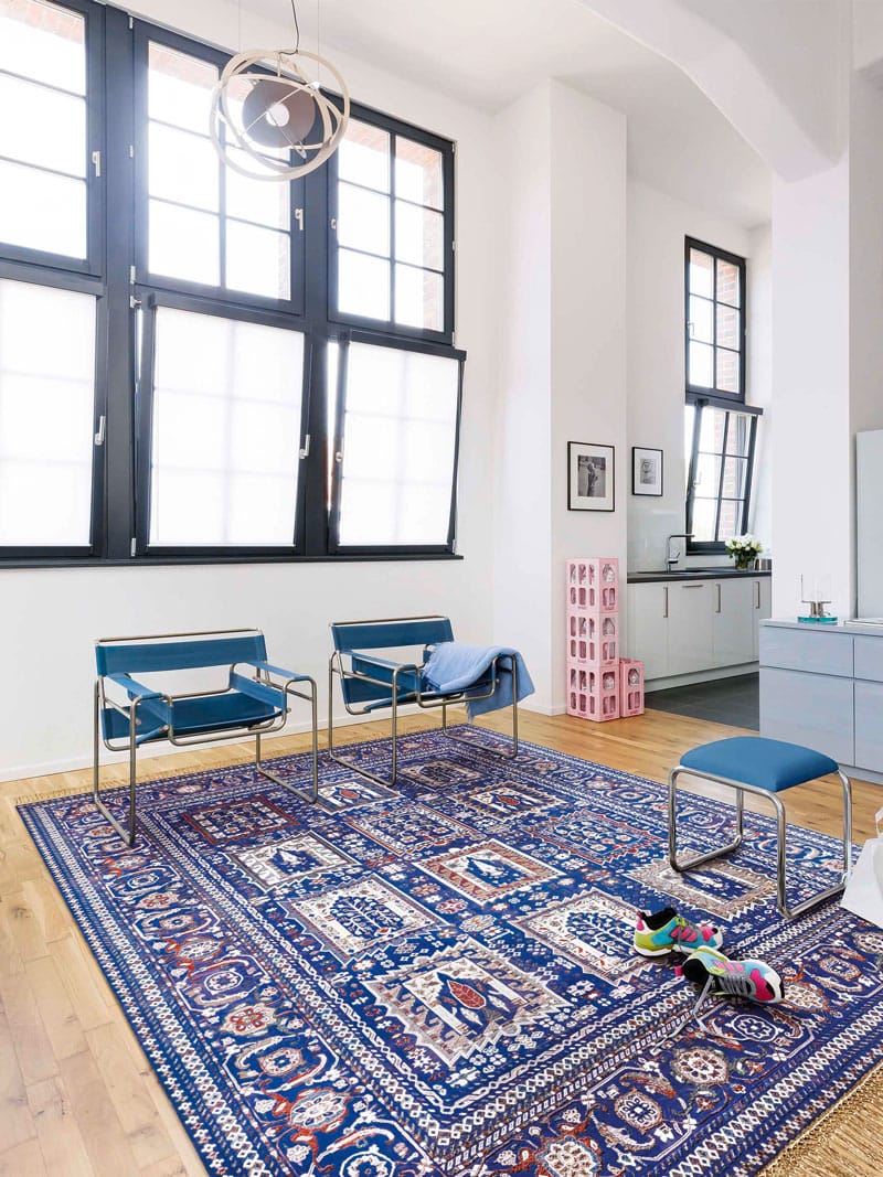 Mughal blauw handgemaakte luxe vloerkleed