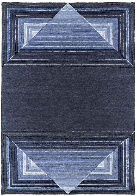 Handgeknoopt blauw geometrisch wol & viscose vloerkleed
