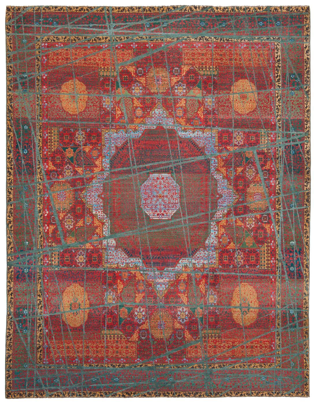Mamluk columbus wrapped rood grijs linnen vloerkleed