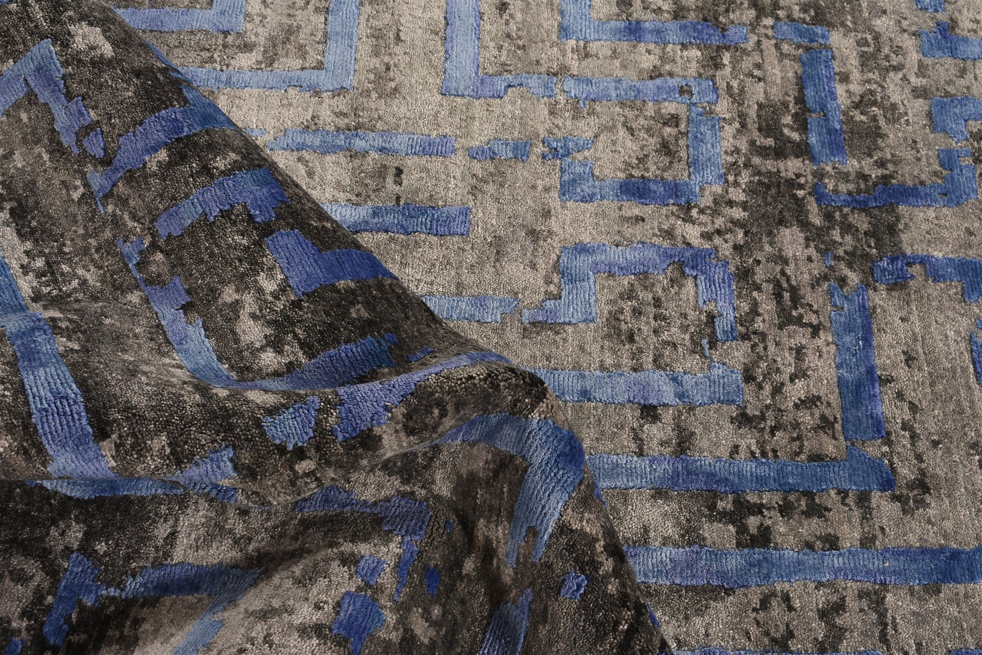 Handgeknoopt bamboe zijde abstract Indiaas vloerkleed