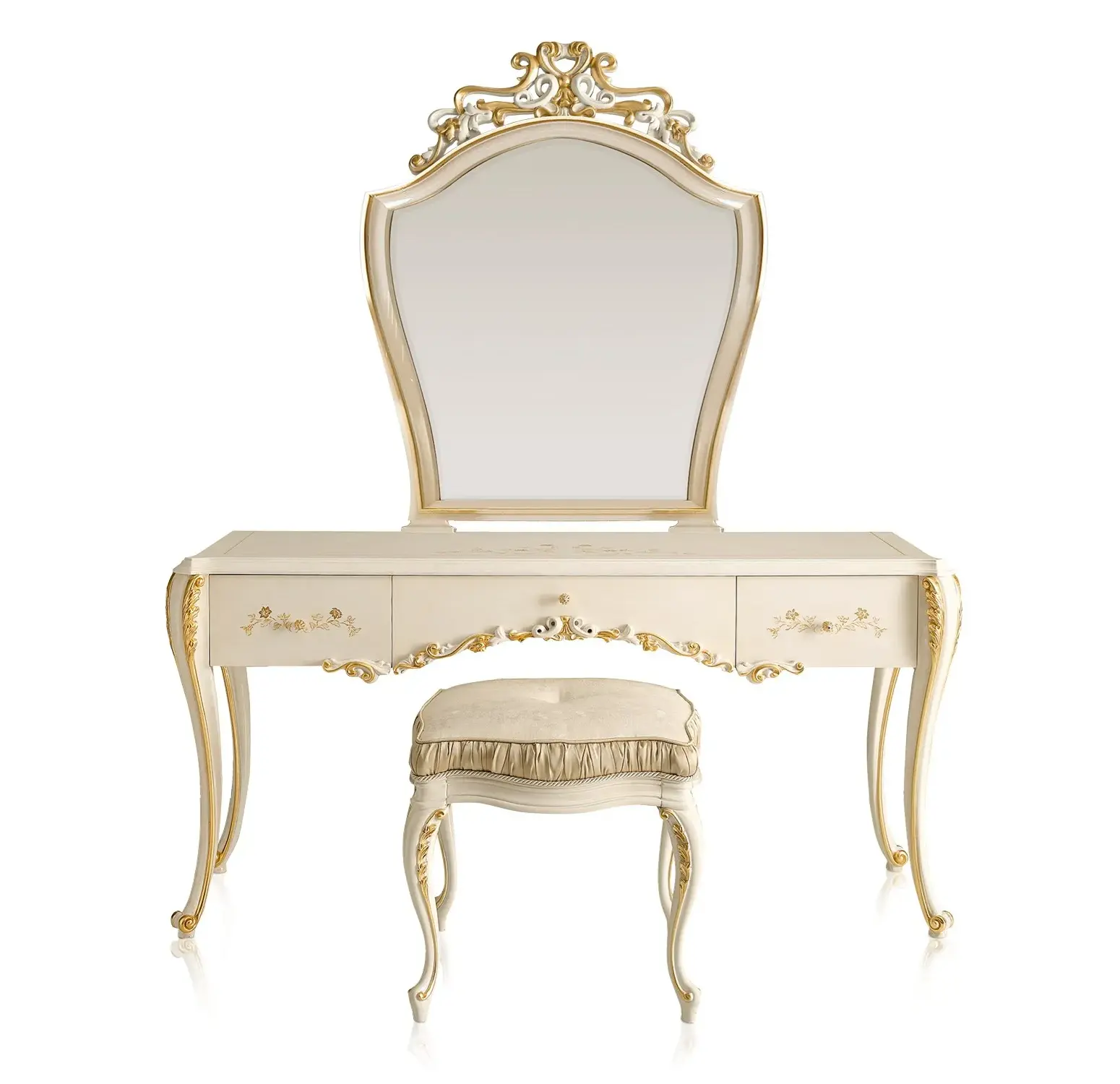 Italiaanse klassieke kaptafel | Configuratie: Tafel + spiegel + poef