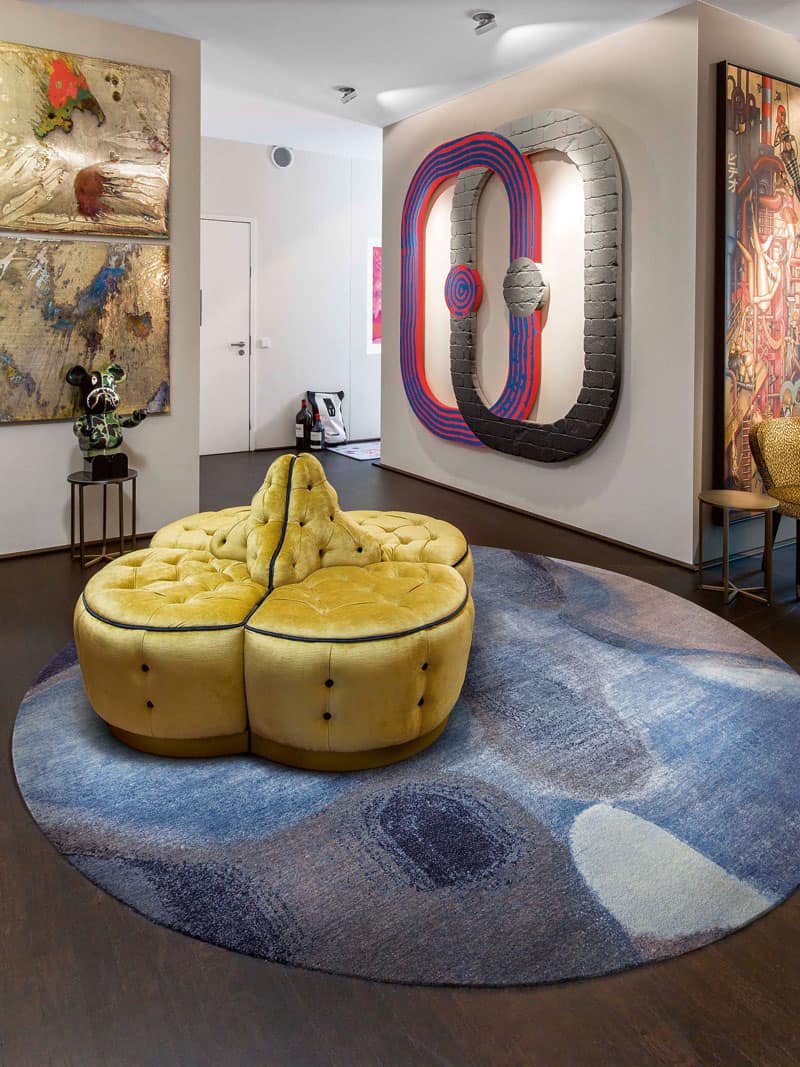 Round Blue Grey handgemaakte luxe tapijt