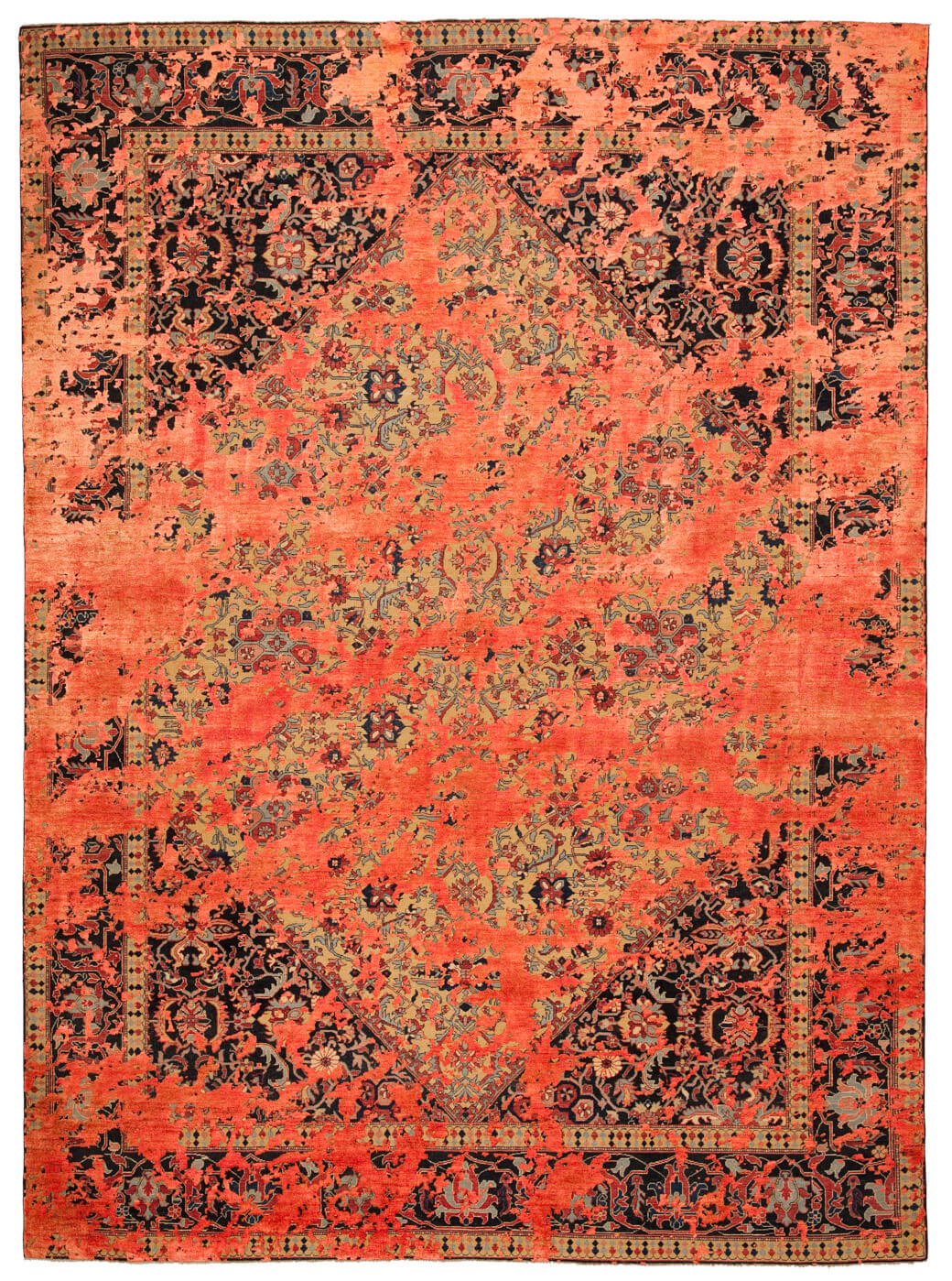 Serapi queensbury double sky wit neonoranje zijde tapijt | Maat: 250 × 300 cm