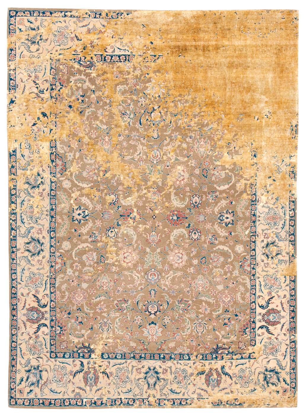 Agra westend rocked geel goud zijde tapijt | Maat: 200 × 300 cm