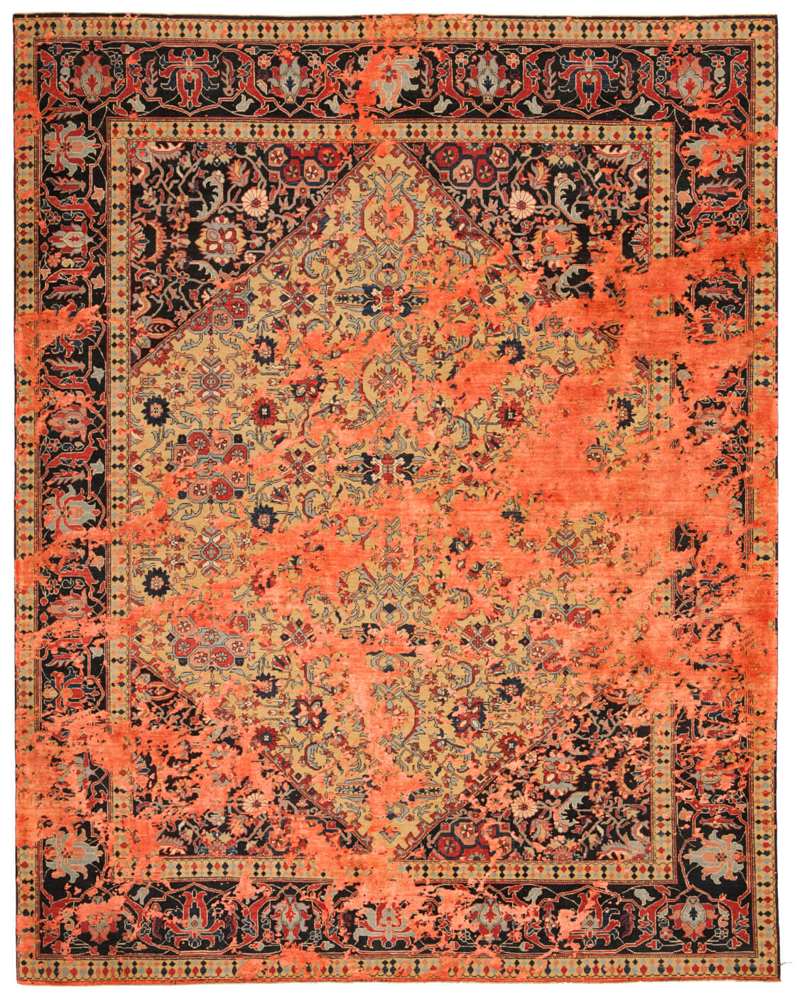 Serapi queensbury sky geel neonoranje zijde tapijt | Maat: 250 × 300 cm