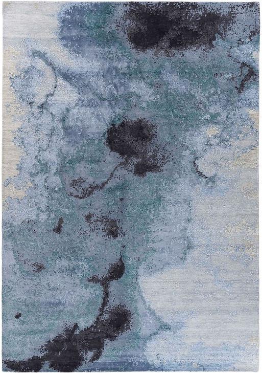 Handgeknoopt abstract blauw vloerkleed