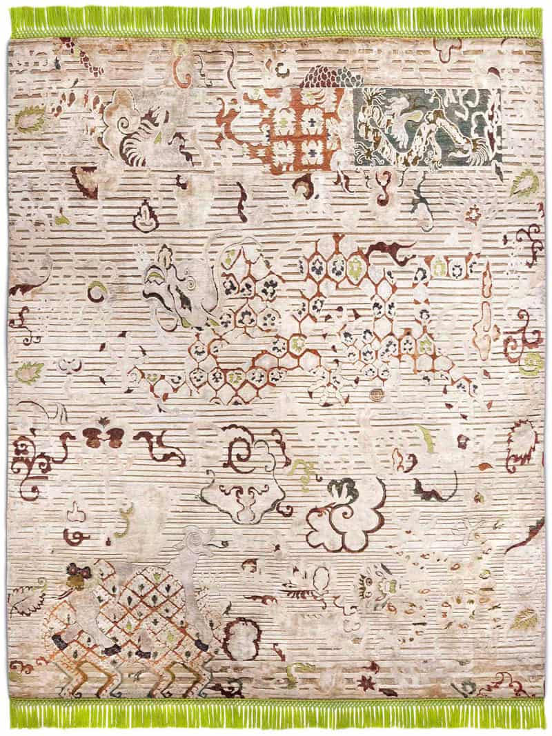 Dragon groen / beige handgeknoopt tapijt | Maat: 300 × 400 cm