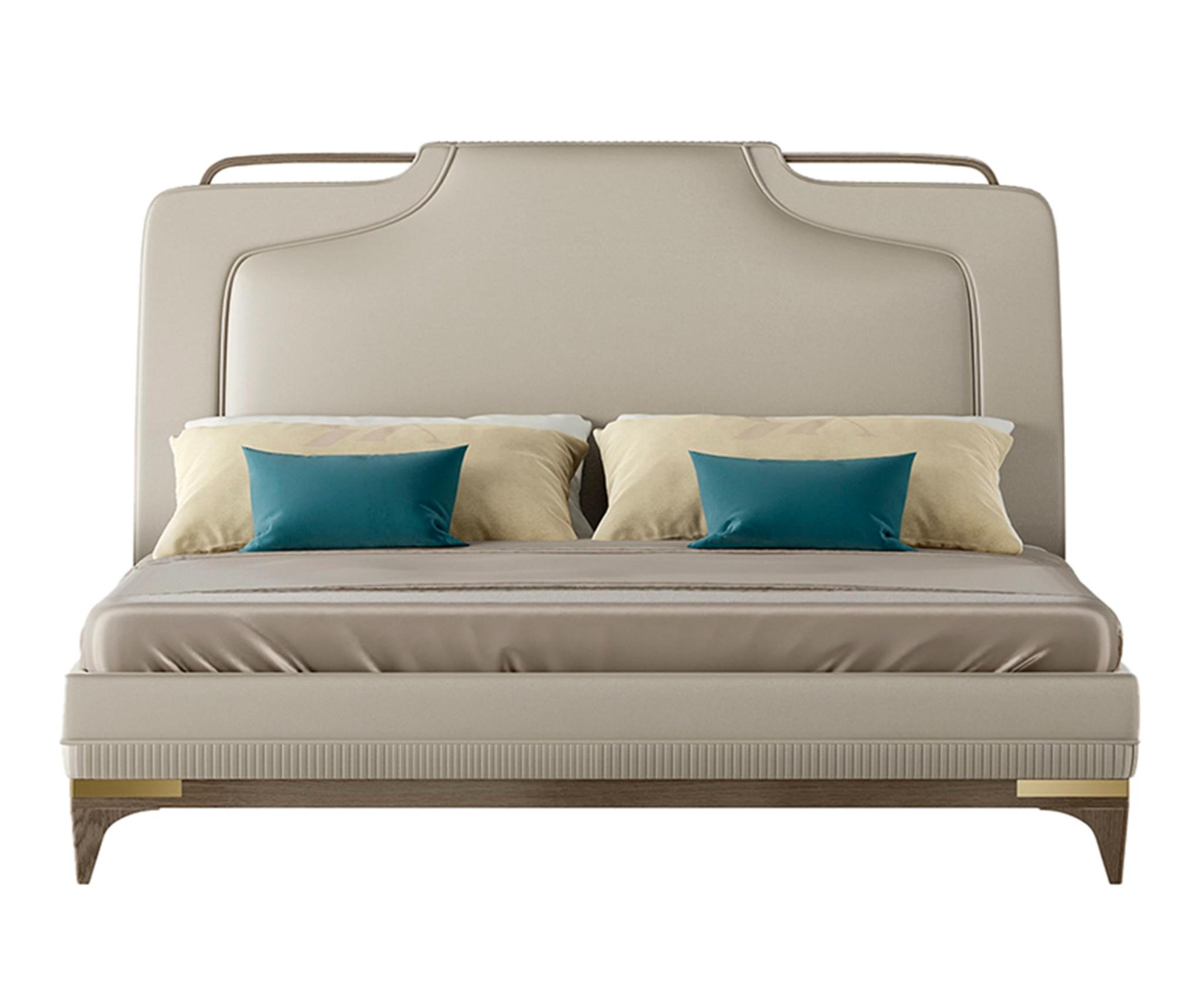 Beige leren bed | Matrasmaat: 200 × 200 cm
