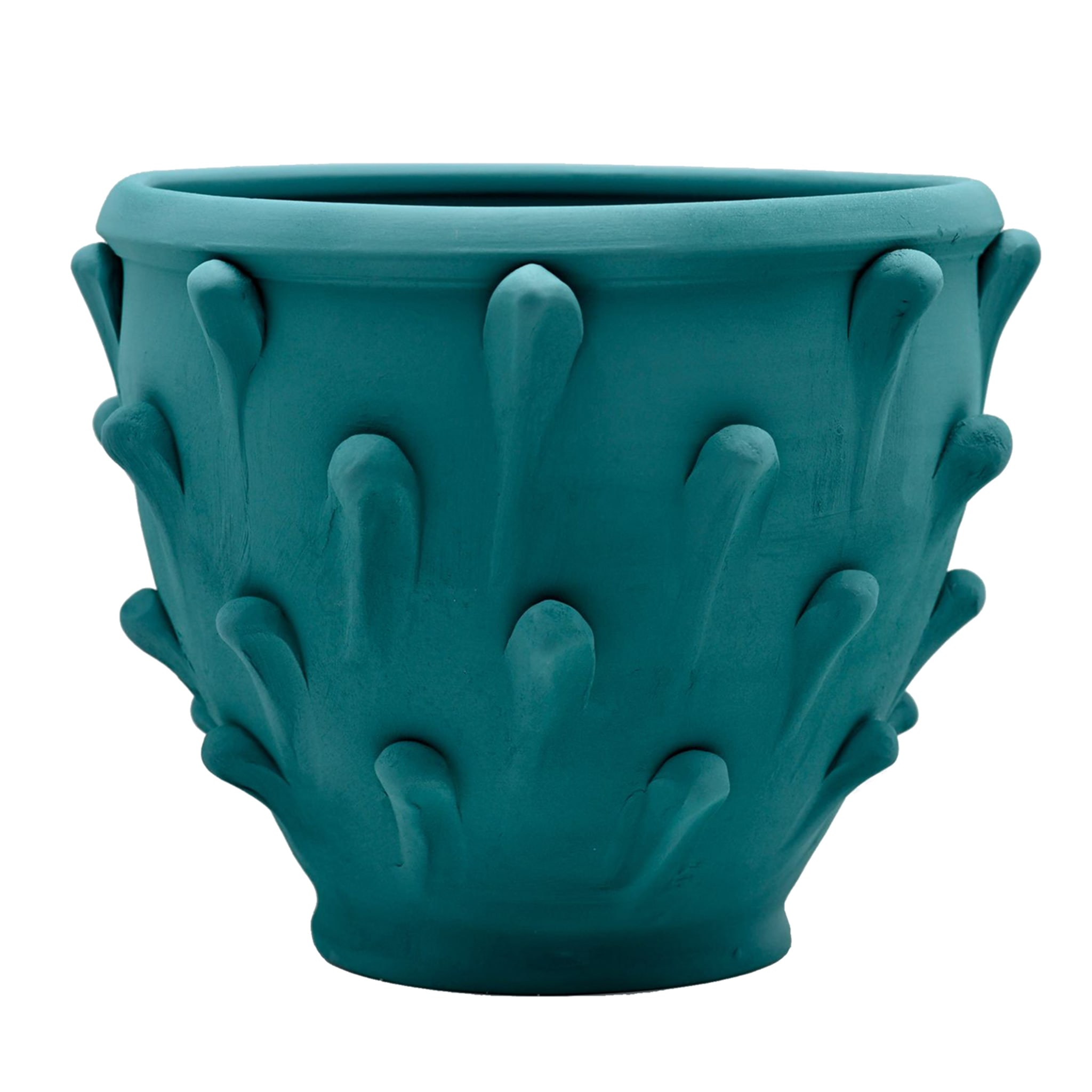 Teal handgebeeldhouwde vaas