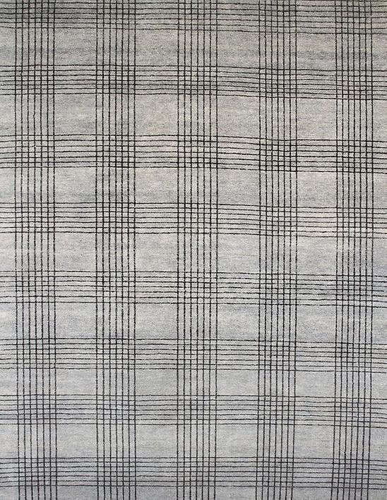 Handgeknoopt Turks geruit grijs tapijt