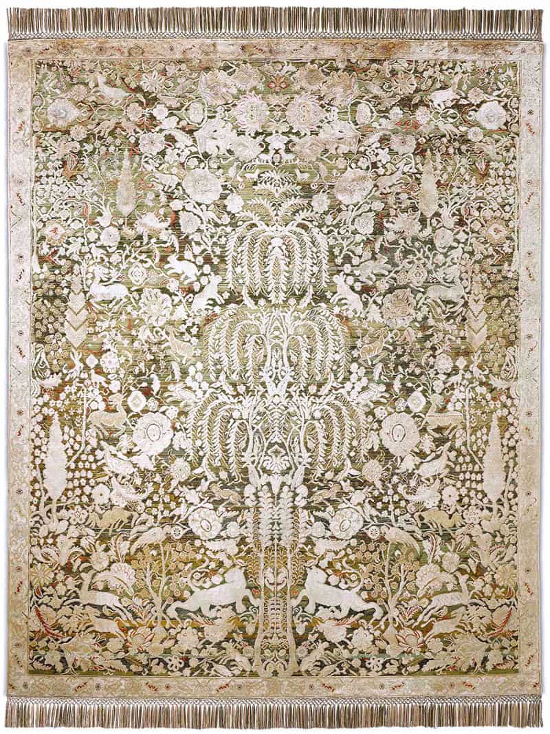 Goud / groen handgemaakte luxe vloerkleed