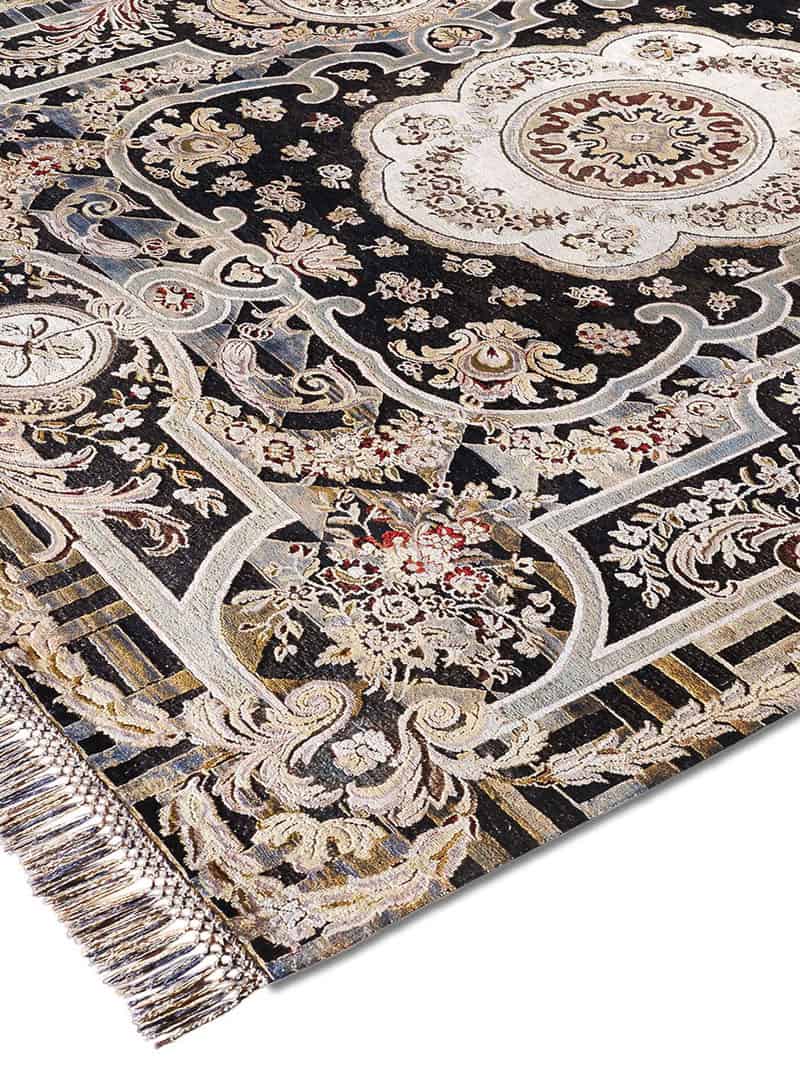 Aubusson Black handgeweven tapijt | Maat: 183 × 274 cm