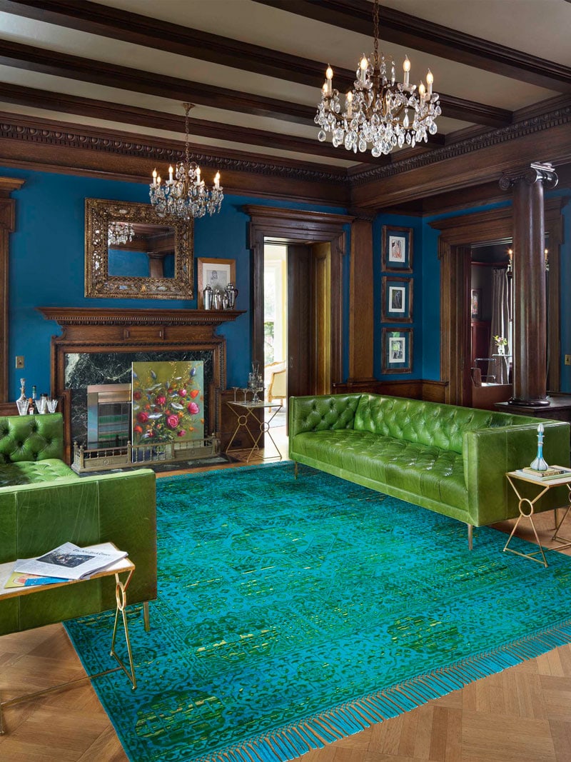 Electric blauw / groen luxe vloerkleed