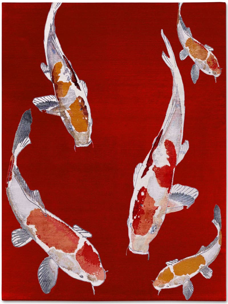Fish Red luxe handgeknoopt vloerkleed