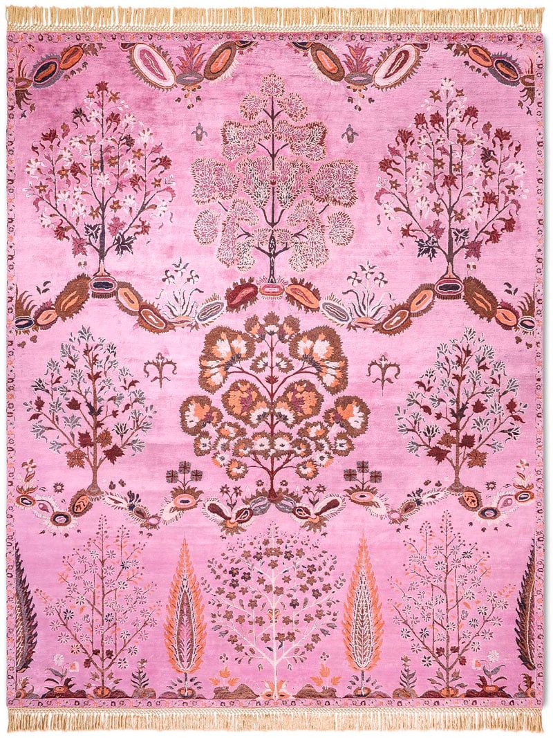 Mughal roze handgemaakte luxe vloerkleed