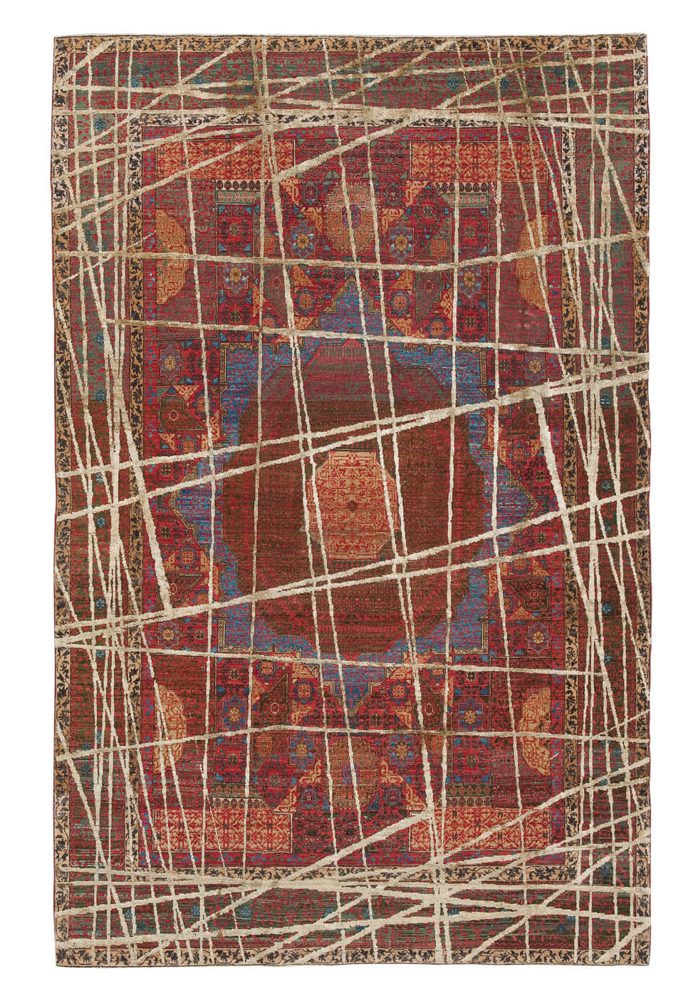 Mamluk columbus wrapped rood goud zijde tapijt | Maat: 200 × 300 cm