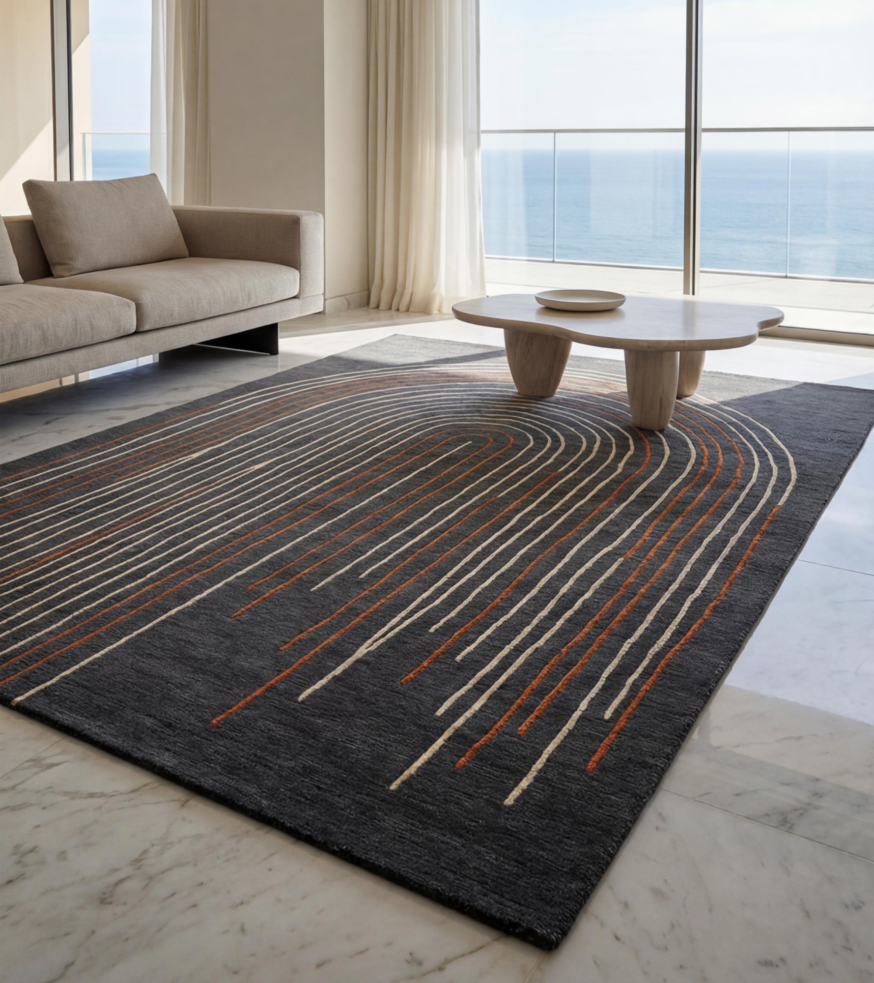 Arcade Lines Umber handgemaakt vloerkleed