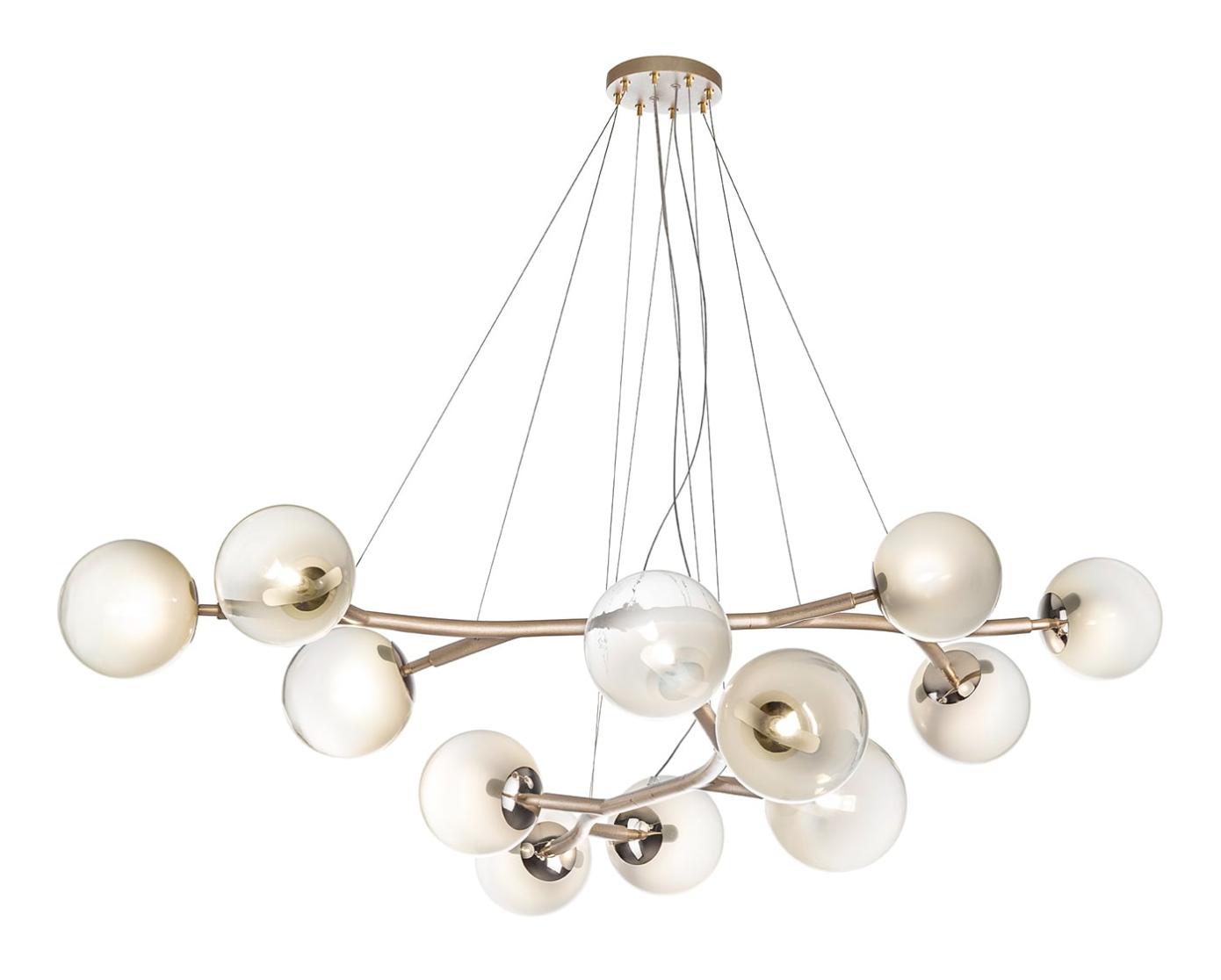 Messing Kroonluchter met Witte Bollen