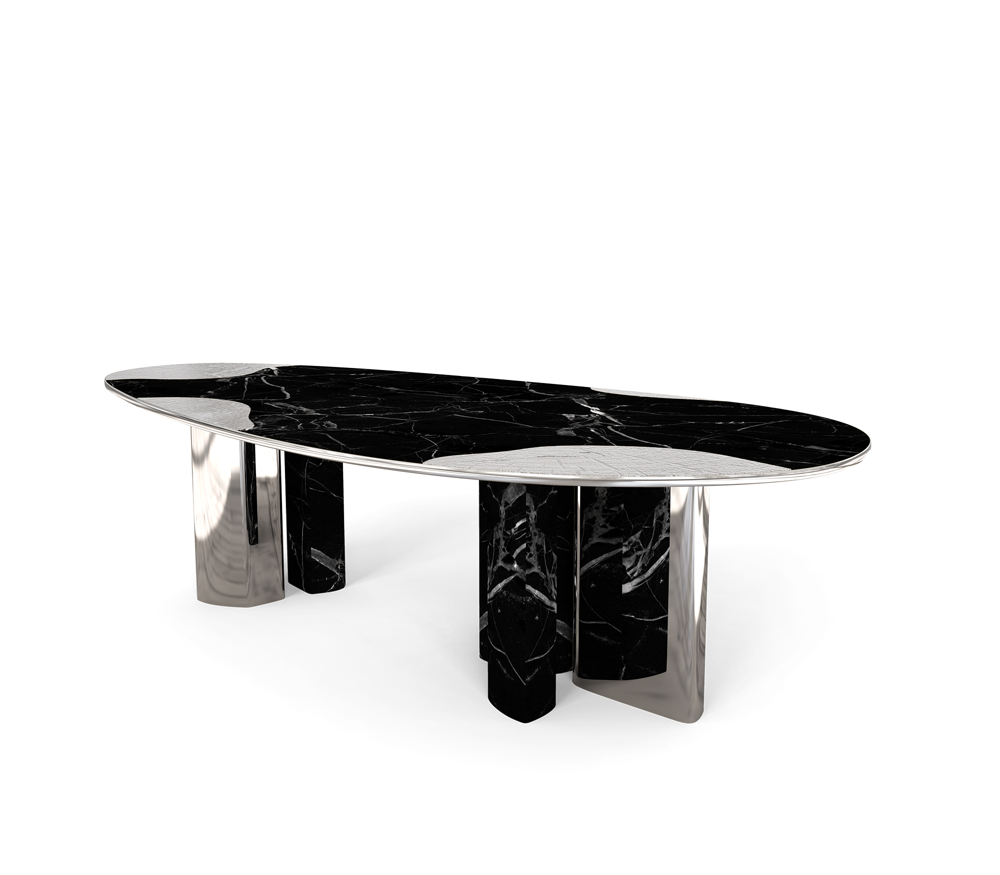 Athena Nero marmer en zilveren eettafel