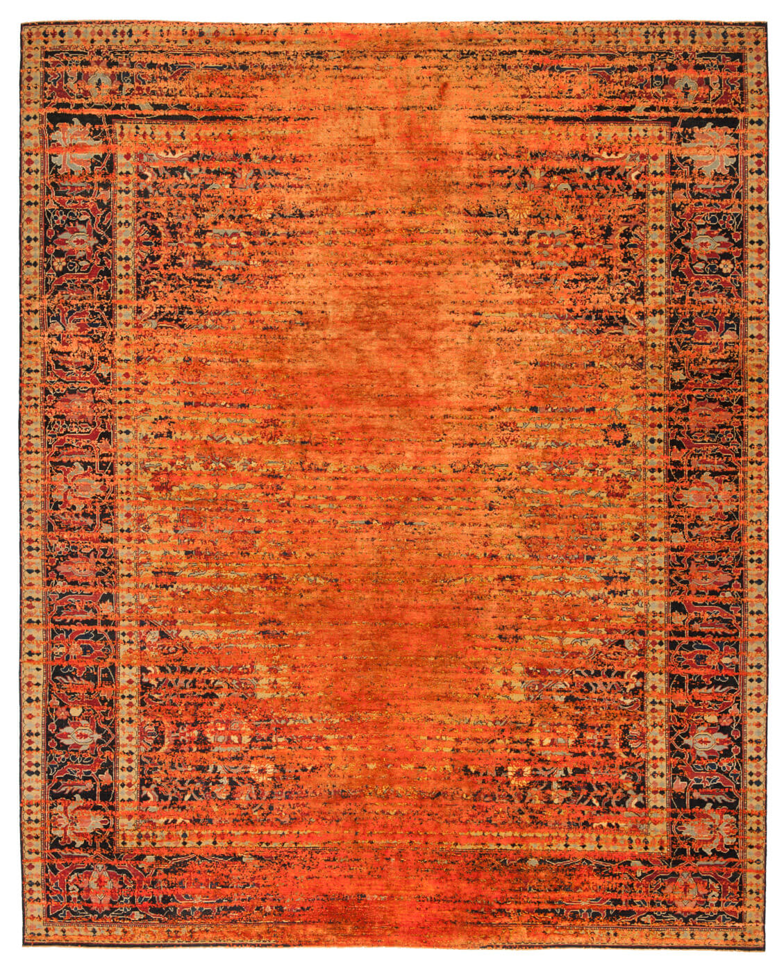 Serapi queensbury stomped reverse geel neonoranje zijde tapijt | Maat: 200 × 300 cm