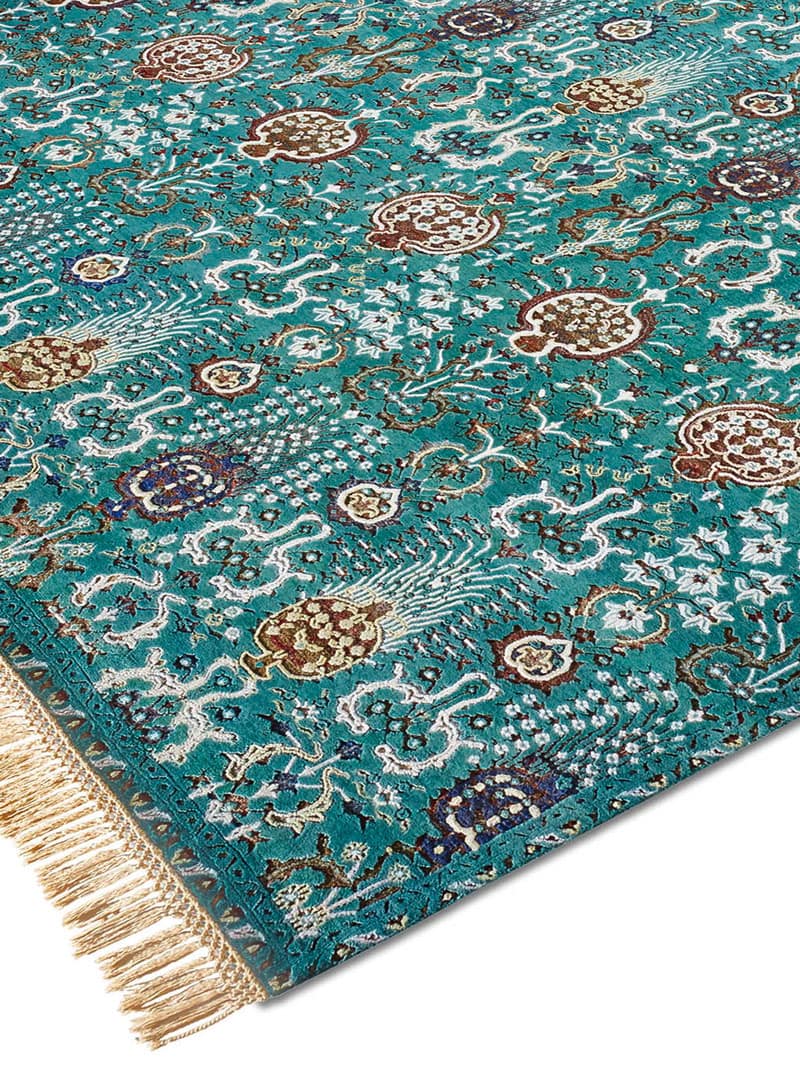 Isfahan Green handgemaakte luxe vloerkleed | Maat: 140 × 210 cm