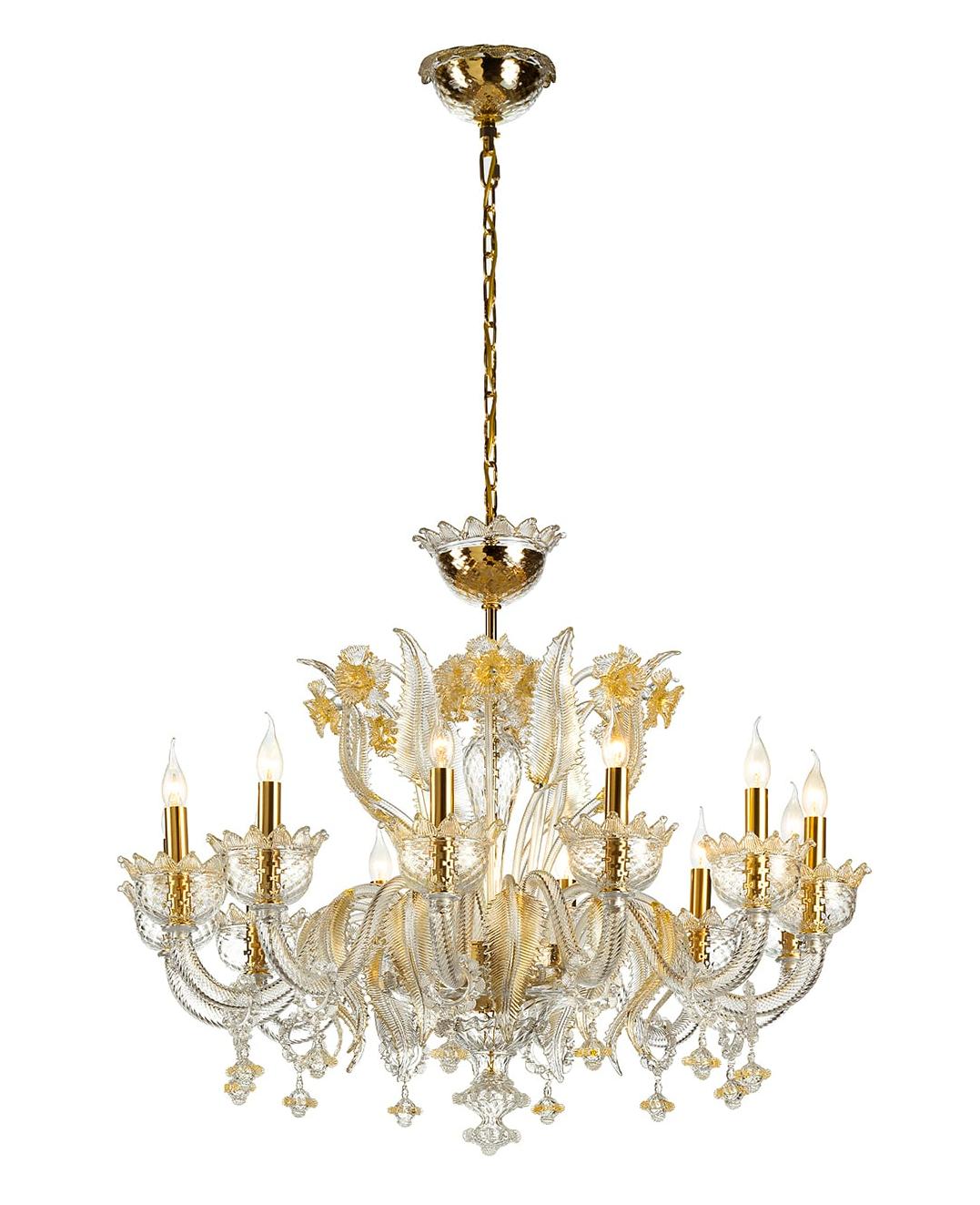 Murano Glas Transparant & Gouden Kroonluchter