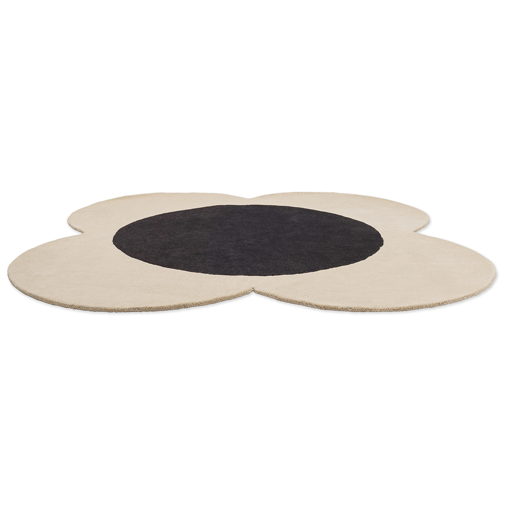 Flower spot ecru/zwart designer wol tapijt | Maat: Ø 150 cm