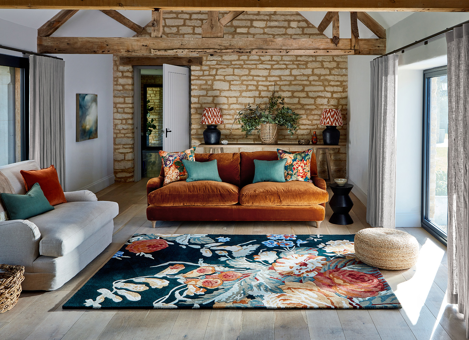 Stapleton park marineblauw/burnt orange tapijt | Maat: 250 × 350 cm