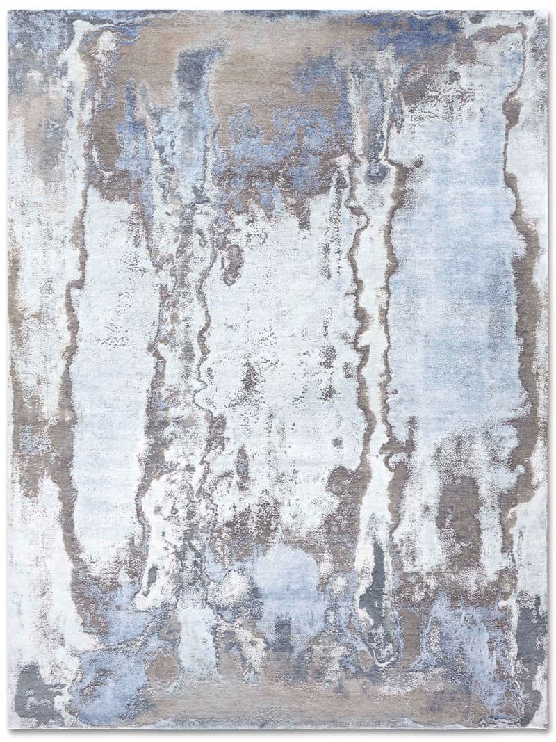 Zilver / blauw handgemaakte luxe vloerkleed