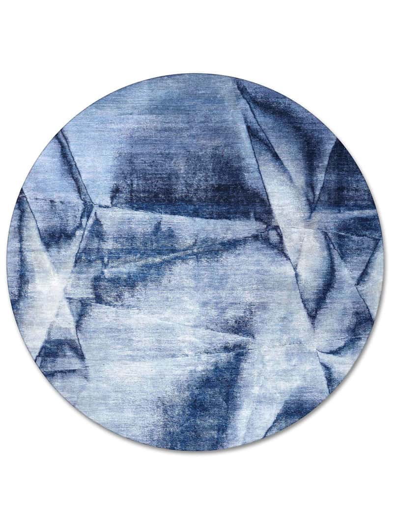 Rond marineblauw handgeknoopt vloerkleed