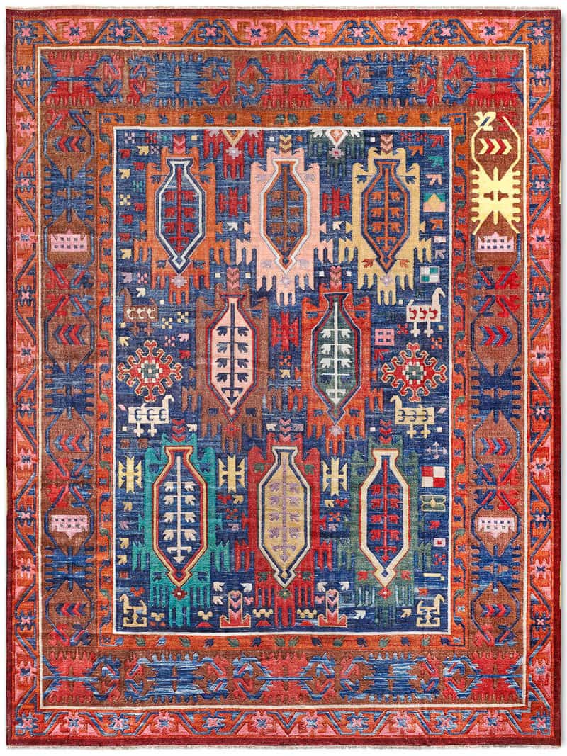Flatweave blauw / rood handgemaakte luxe tapijt | Maat: 122 × 183 cm