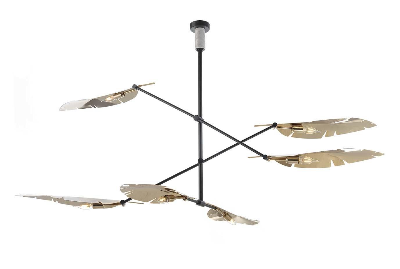 Leaf Zachtgoud en Zwart Kroonluchter met Carrara Marmer