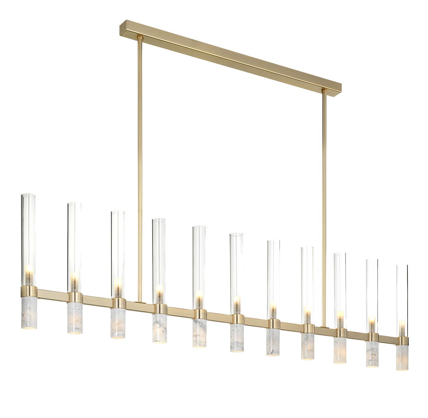 Moderne Rechthoekige Marmer en Glas Kroonluchter