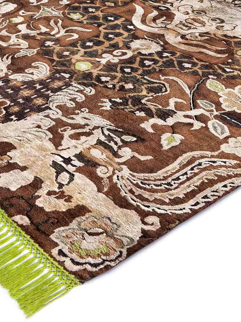 Dragon groen / beige handgeknoopt tapijt | Maat: 250 × 300 cm