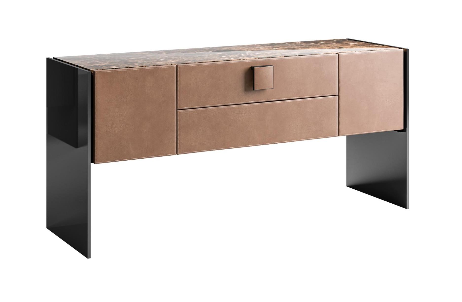 Marmeren blad dressoir met leren deuren