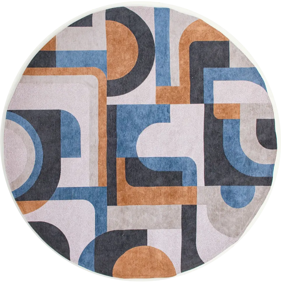 Camel Blue rond vloerkleed