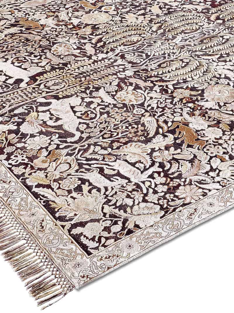 Goud / paars handgemaakte luxe vloerkleed