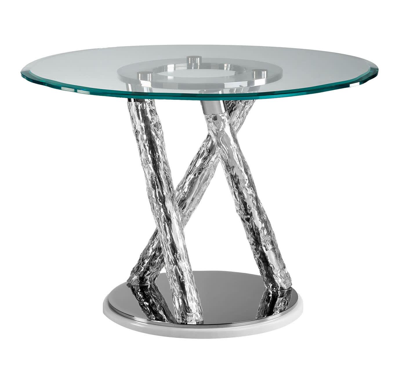 Ronde glazen eettafel met sculpturale poten