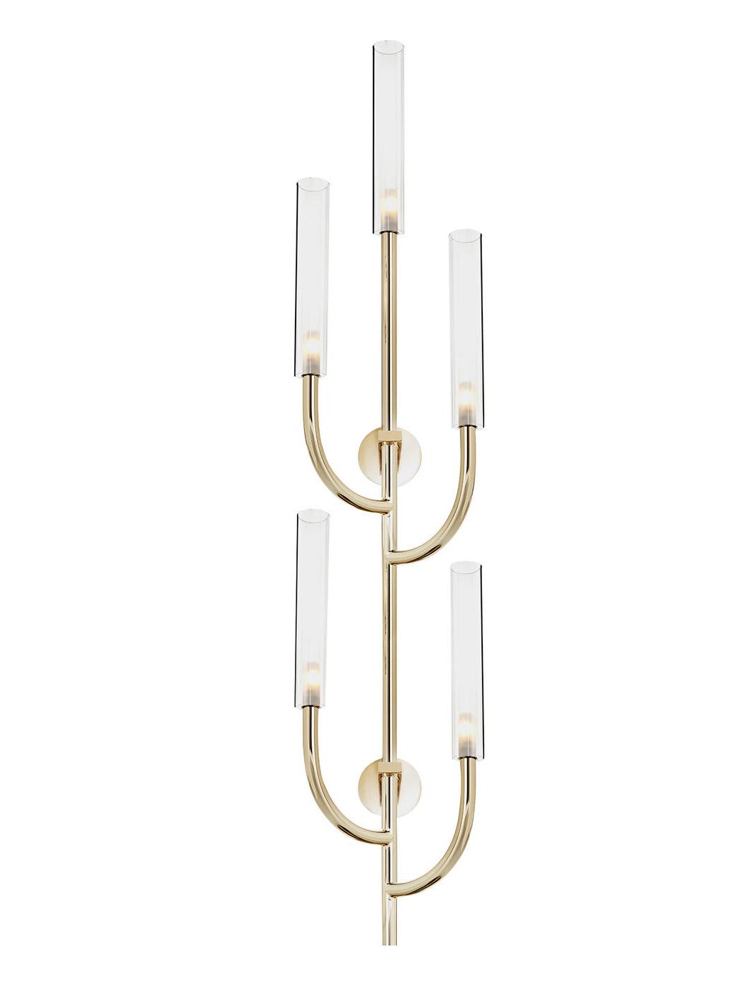 Zachtgouden Wandlamp met Transparante Pyrex Glazen Kappen