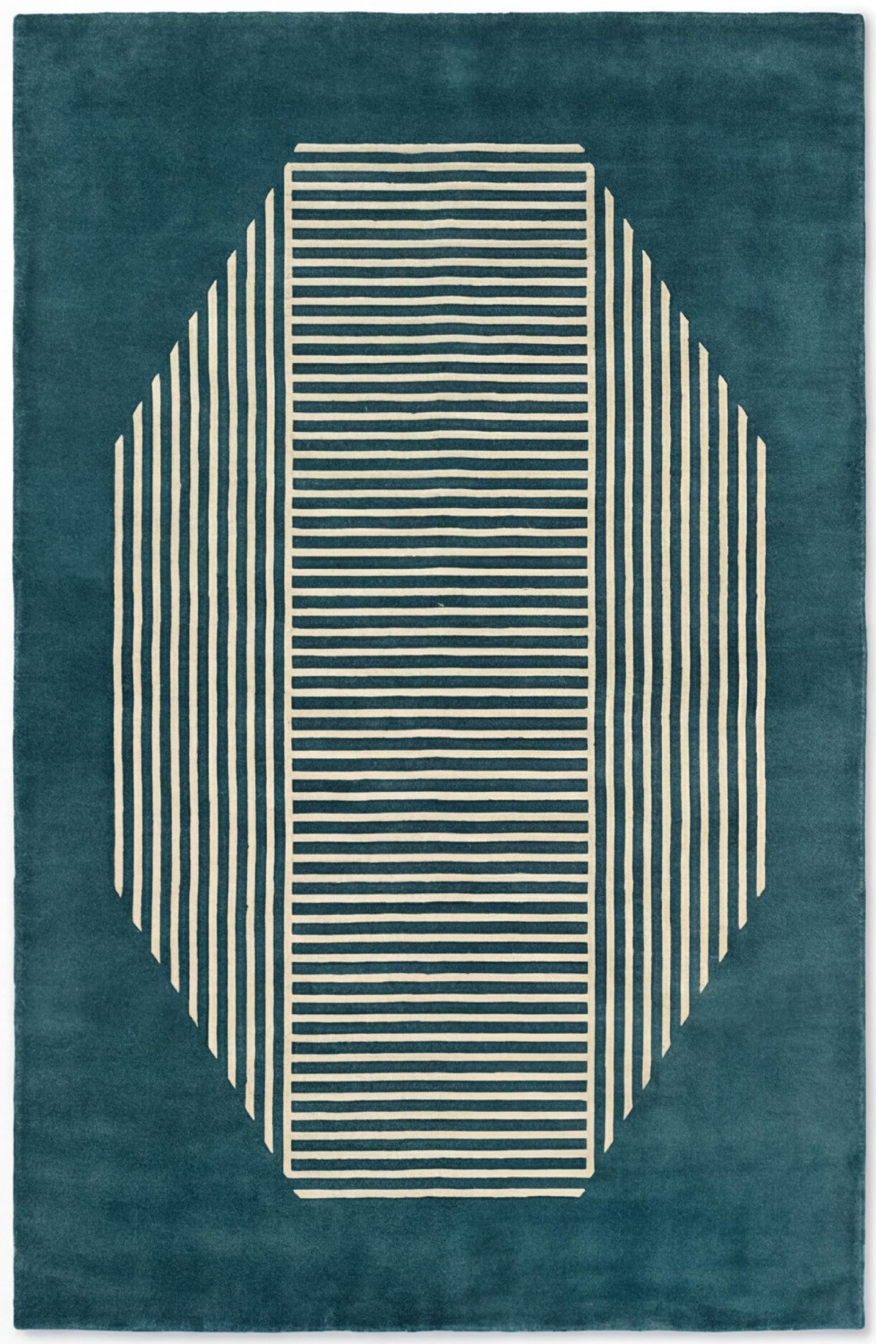 Octagon Lines Teal handgemaakt vloerkleed