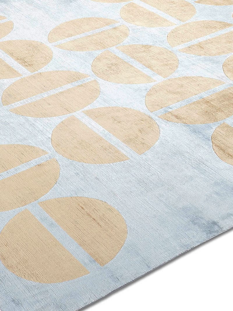 Goud / blauw handgeknoopt vloerkleed