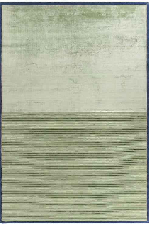 Handgeknoopt groen gestreept wol & viscose vloerkleed