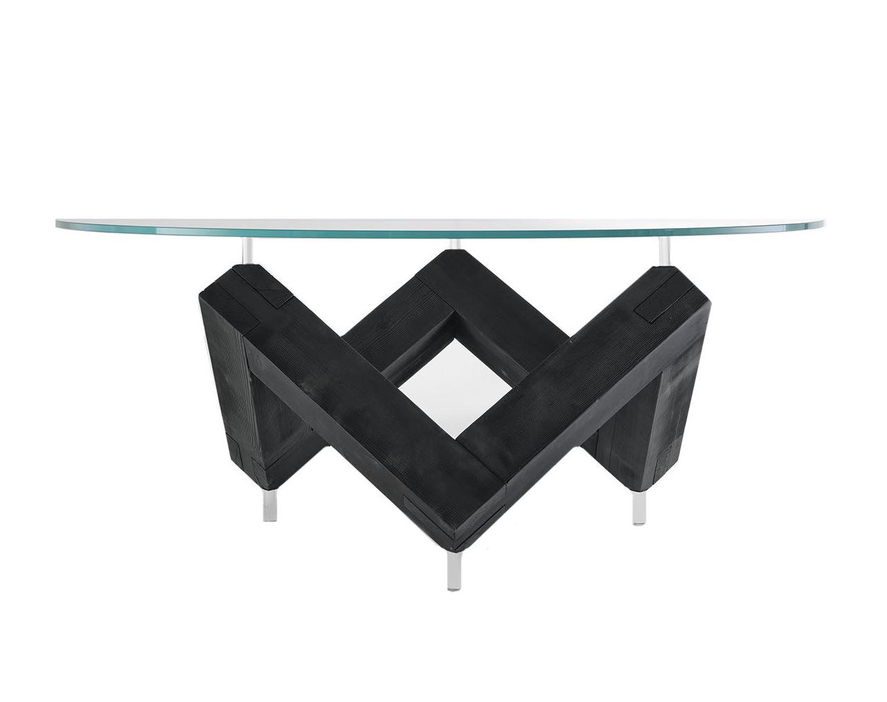 Houten Tafel met Glazen Blad