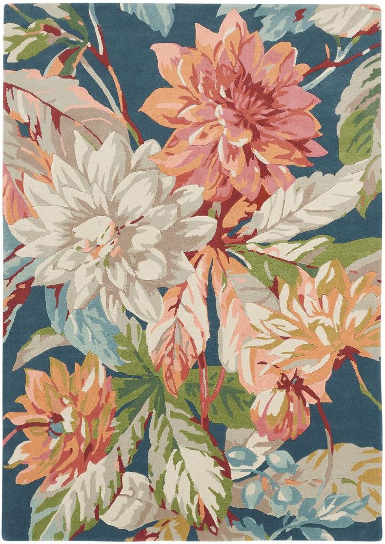 Dahlia and rosehip teal tapijt | Maat: 140 × 200 cm