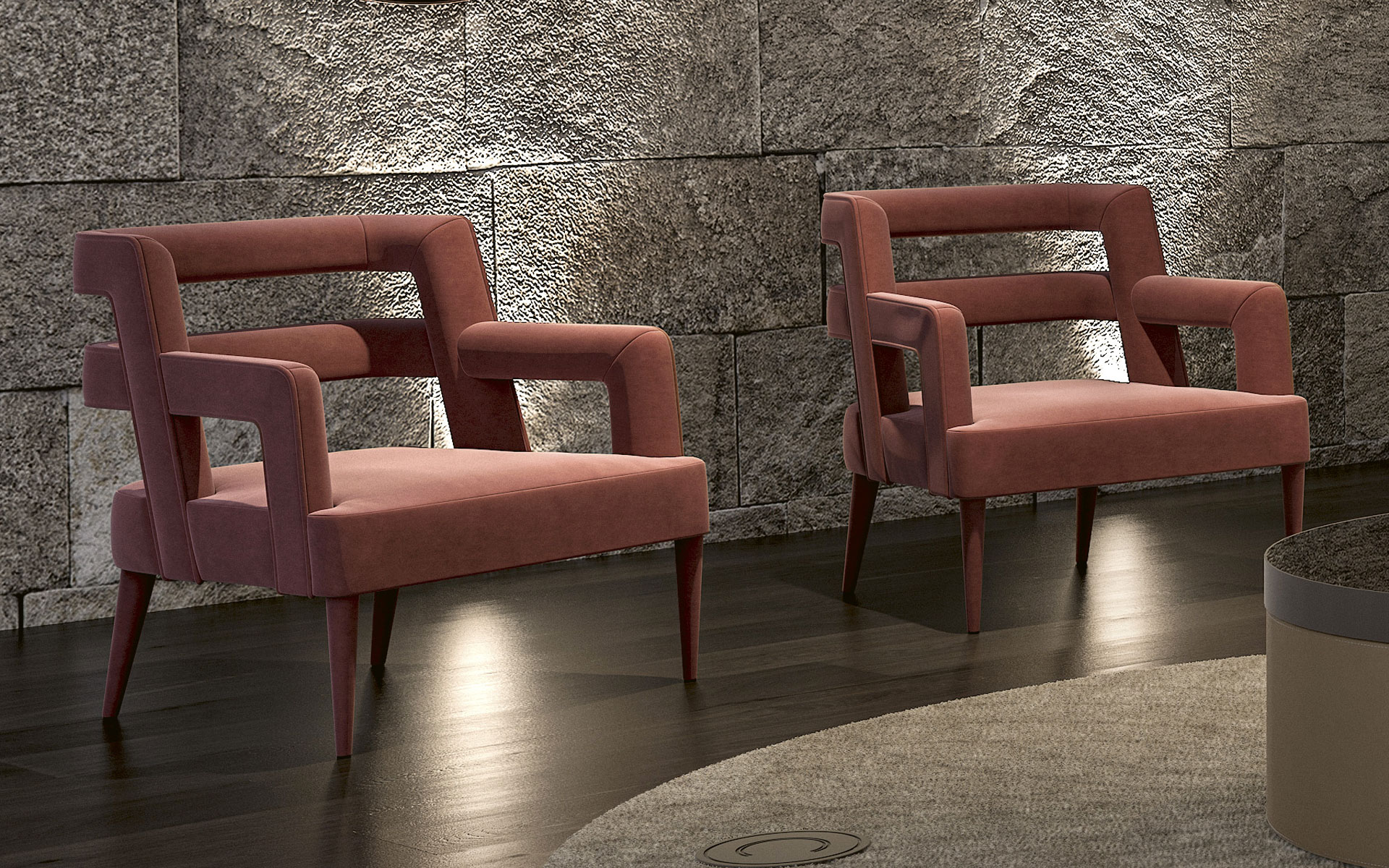 Gestoffeerde roze fauteuil